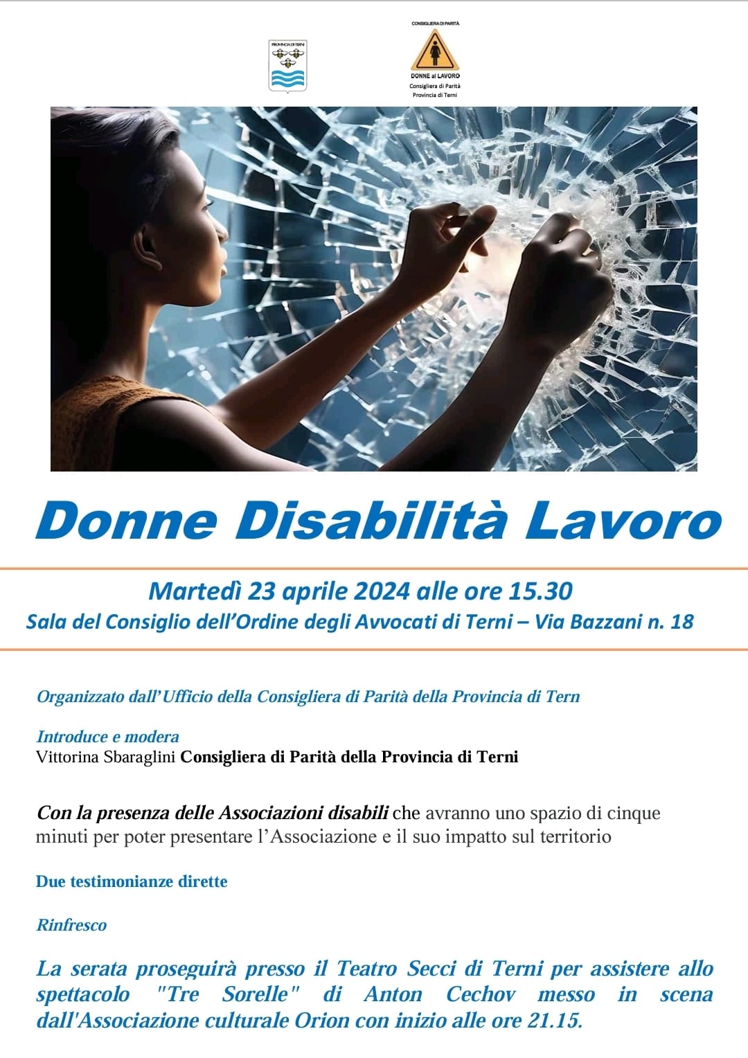 immagine notizia (provincia di terni notizie)  Sociale, il 23 aprile un’iniziativa su “Donne, disabilità e lavoro” promossa dalla Consigliera di parità